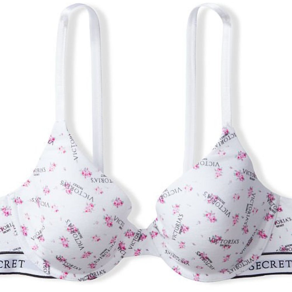 💐NWT💐 VICTORIA SECRET LIGHTLY LINED FULL COVERAGE FLORAL LOGO BRA 38C Roses